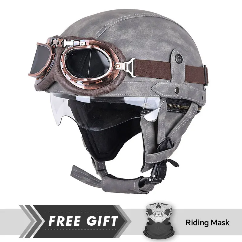 

Comfortable Half Helmets With Goggles Motorcycle Helmets Vintage Style Half Face Helmet DOT Certification Motorbike Helm