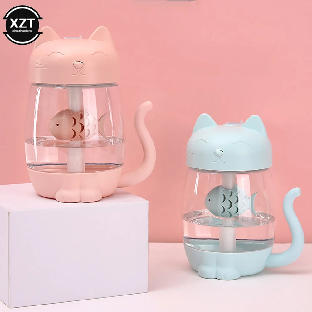 3 in 1 Mini Desktop Humidifier 350ml Cartoon Cat Shape Air Humidifier Night Light USB Fan Multifunctional Home Atomizer