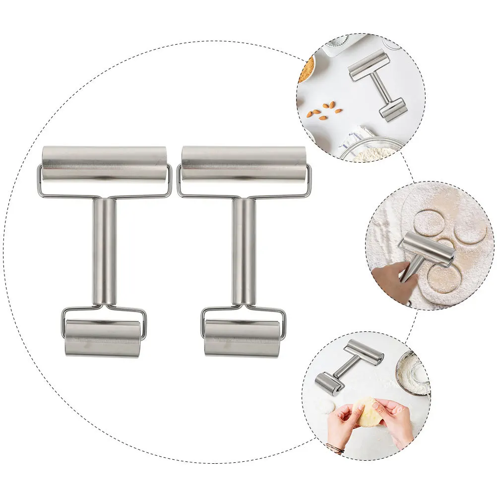 

2pcs Dual Heads Stainless Steel Rolling Sticks Non-Stick Multi-Function Dough Rods For Baking Pastry Boards Cake Shop Home