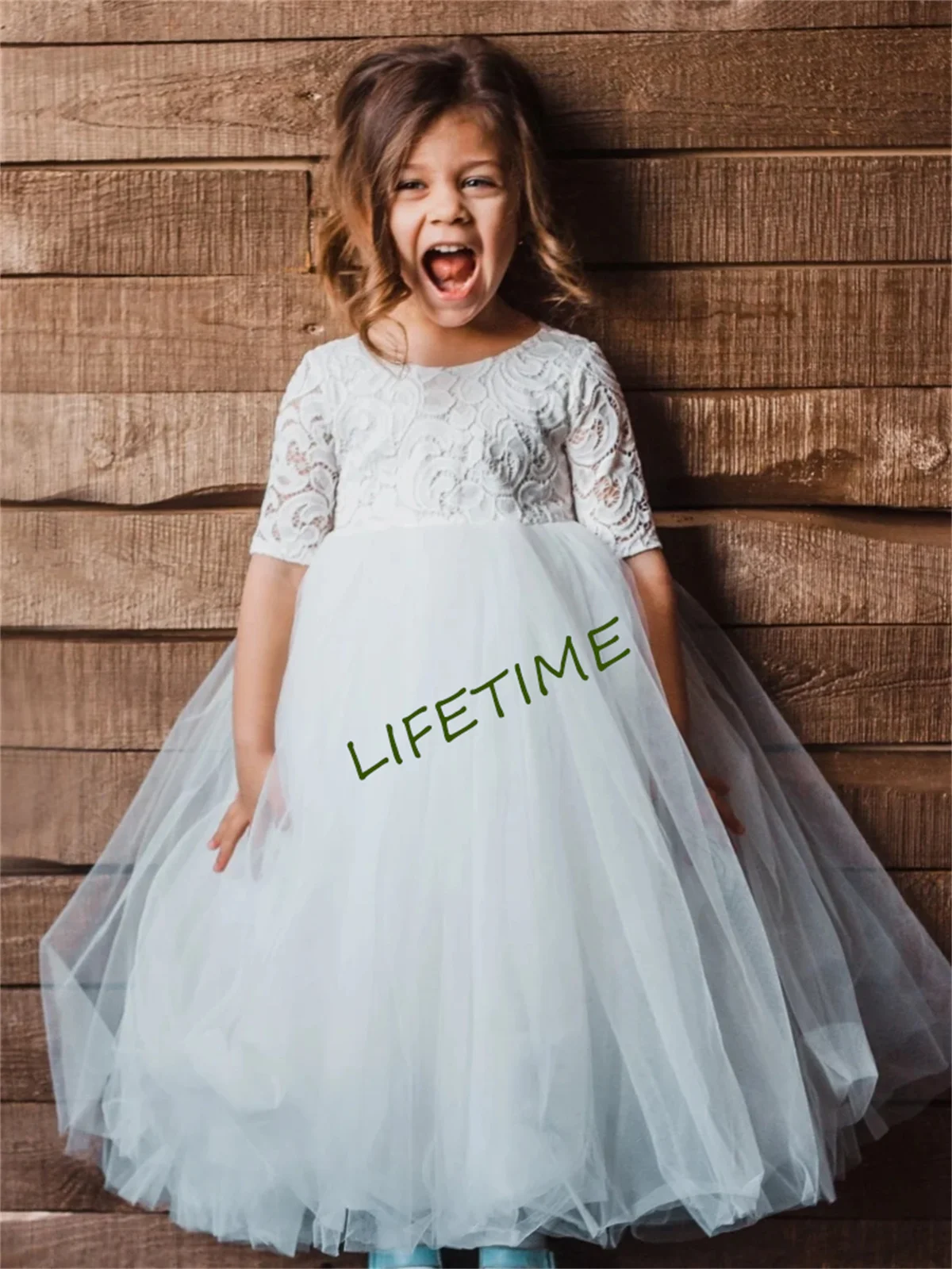 A-line Kids Flower Girl Dresses Tulle Spaghetti Straps Tuxedo Evening Dress Lace Appliques Ball Gown,Vestidos