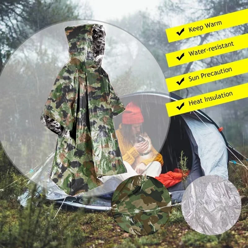 Outdoor Portable Raincoat Hooded Waterproof Cold Insulation Emergency Rain Poncho Motorcycle Rain Cover Camping Hiking Travel