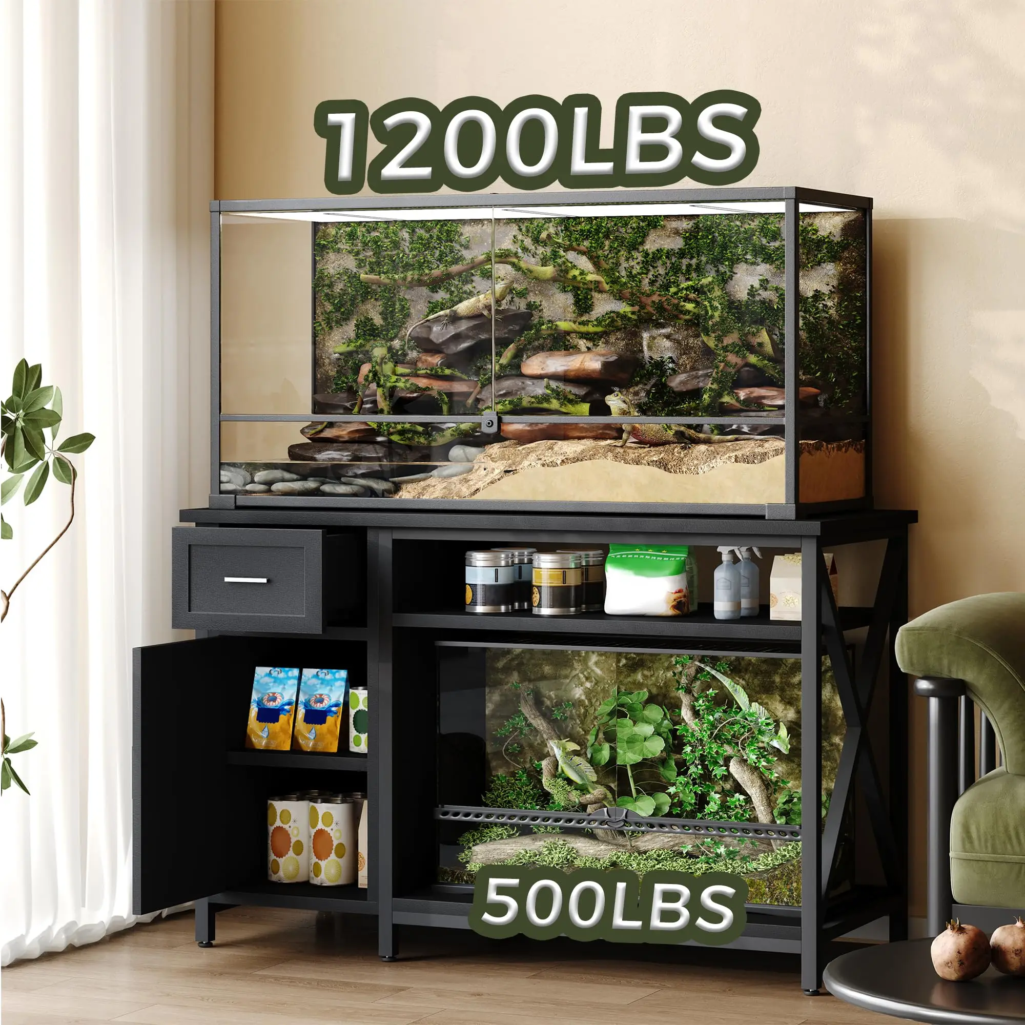 120 Gallon Reptile Tank Stand, 4x2x2 Reptile Enclosure Stand, Power Outlets