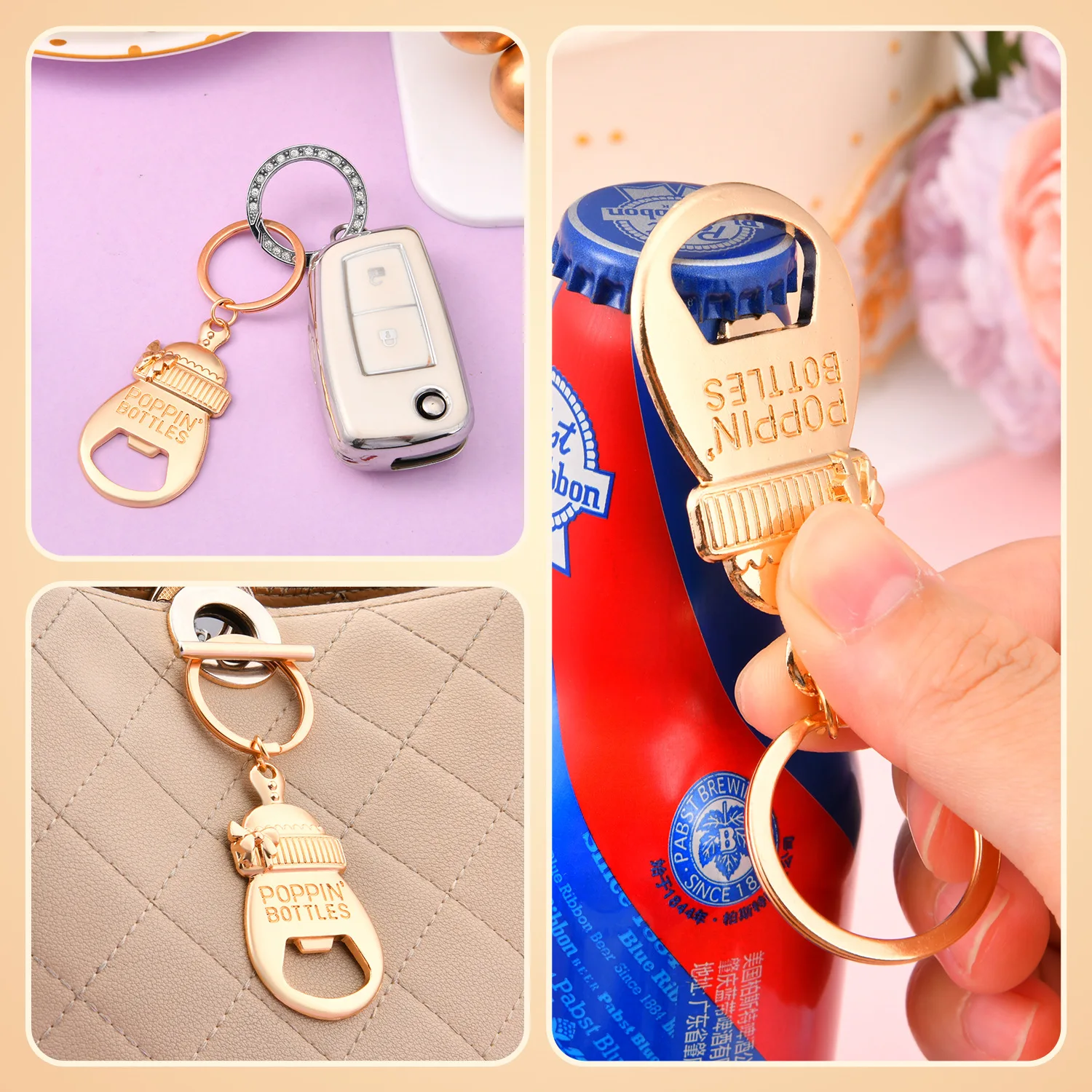 50Pcs Baby Shower Boy Girl Baby Bottle Opener Keychain Keyring Gift Favor For Freshman Newborn Baptism Ablution Party Decoration