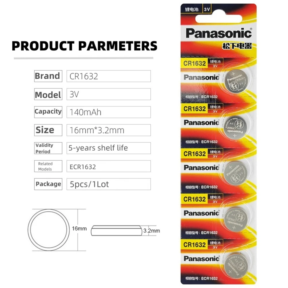 Panasonic 10-100pcs CR1632 3v lithium battery DL1632 BR1632 ECR1632 L1632 Car Key Remote Control CR 1632 Watch Button Battery