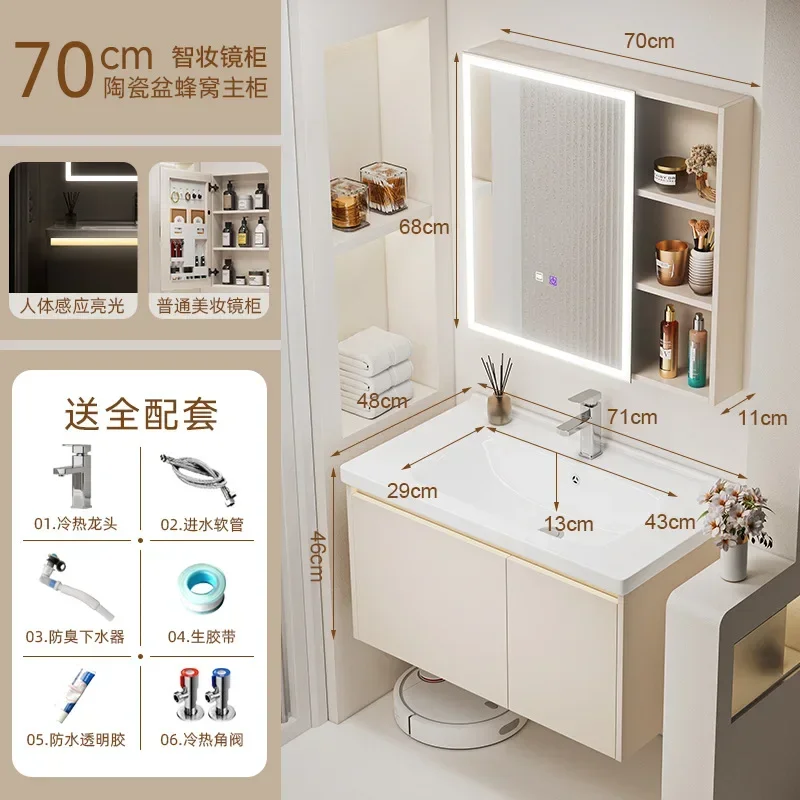 Bathroom Cabinet Vanity Ceramic Vessel Sink Set Wall Mounted Cabinet with Mirror Countertop Chorme Faucet Drain Mirror Vanities