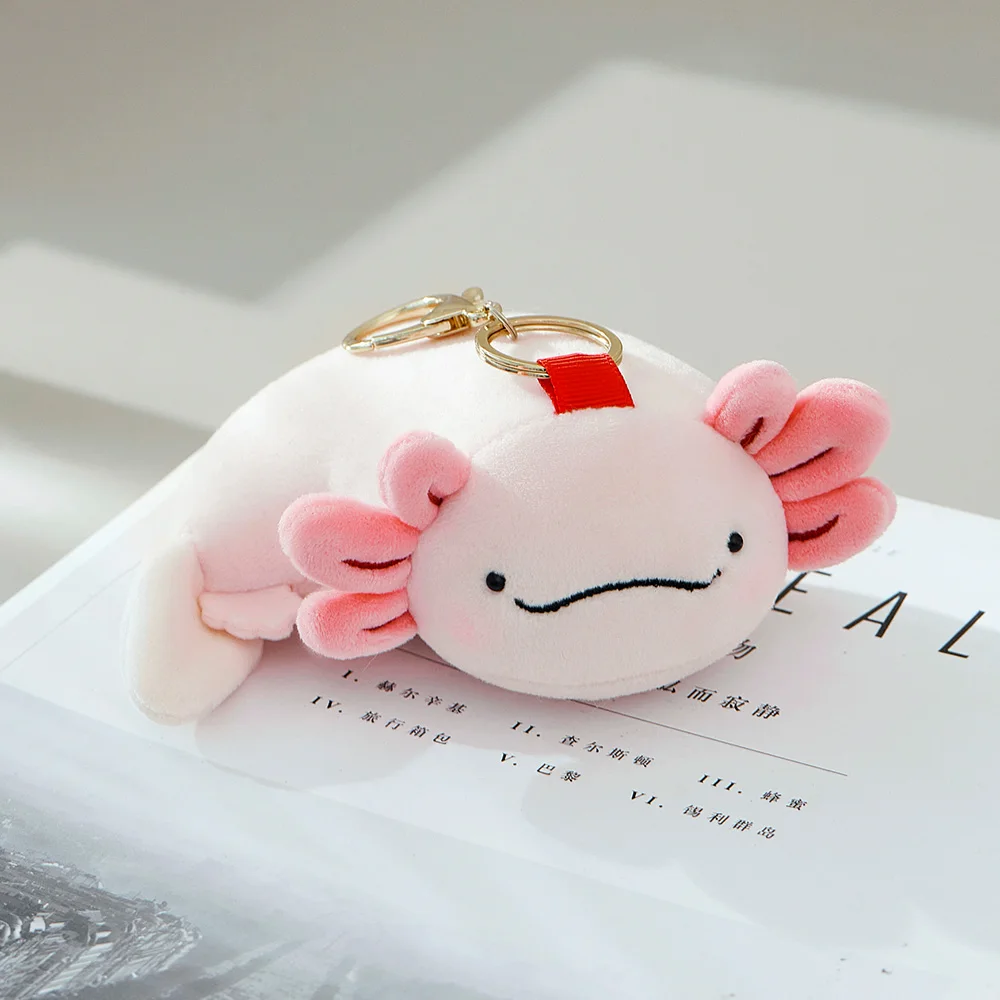 Ambystoma Mexicanum Pendant Pink Salamander Axolotl Ajolote Cynops Amphibian Key Ring Chain Plush Toy Cartoon Animal Girl Gift