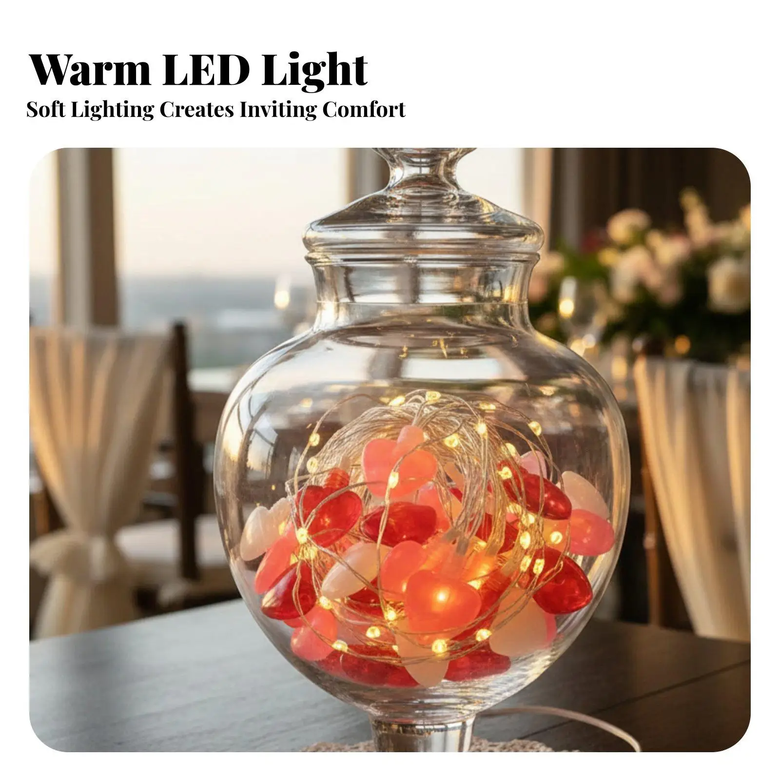 Valentine's Day Heart LED Battery Operated, Red Rose Cream Mix, Wedding Party Decor