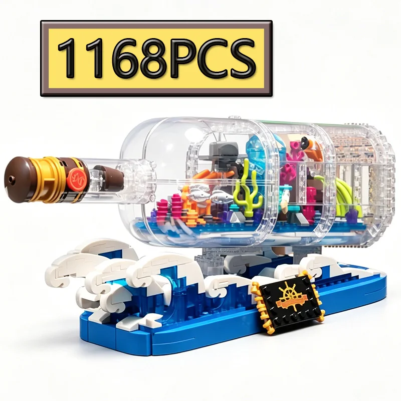 

MOC 1168PCS Creative Drifting Bottle Ecological Fish Tank Ocean DIY Assembly Building Blocks Children's Puzzle Toy Gift