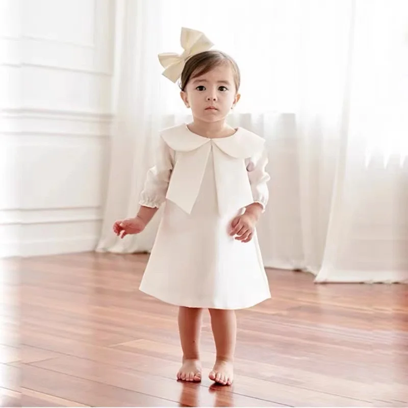 Baby Girl Princess Dress Long Sleeve Infant Toddler Teens Child Vintage Vestido Peter Pan Collar Party Pageant Birthday 1-16Y