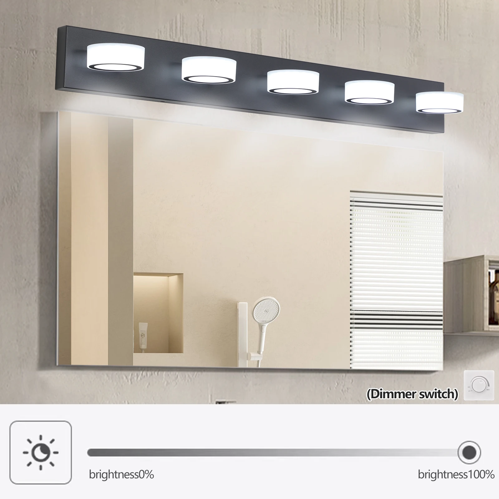 5-Light Bathroom Vanity Light Over Mirror Matte Black LED Vanity Lighting Fixtures 360°Rotating Lamp Head (Cool White 6000K)