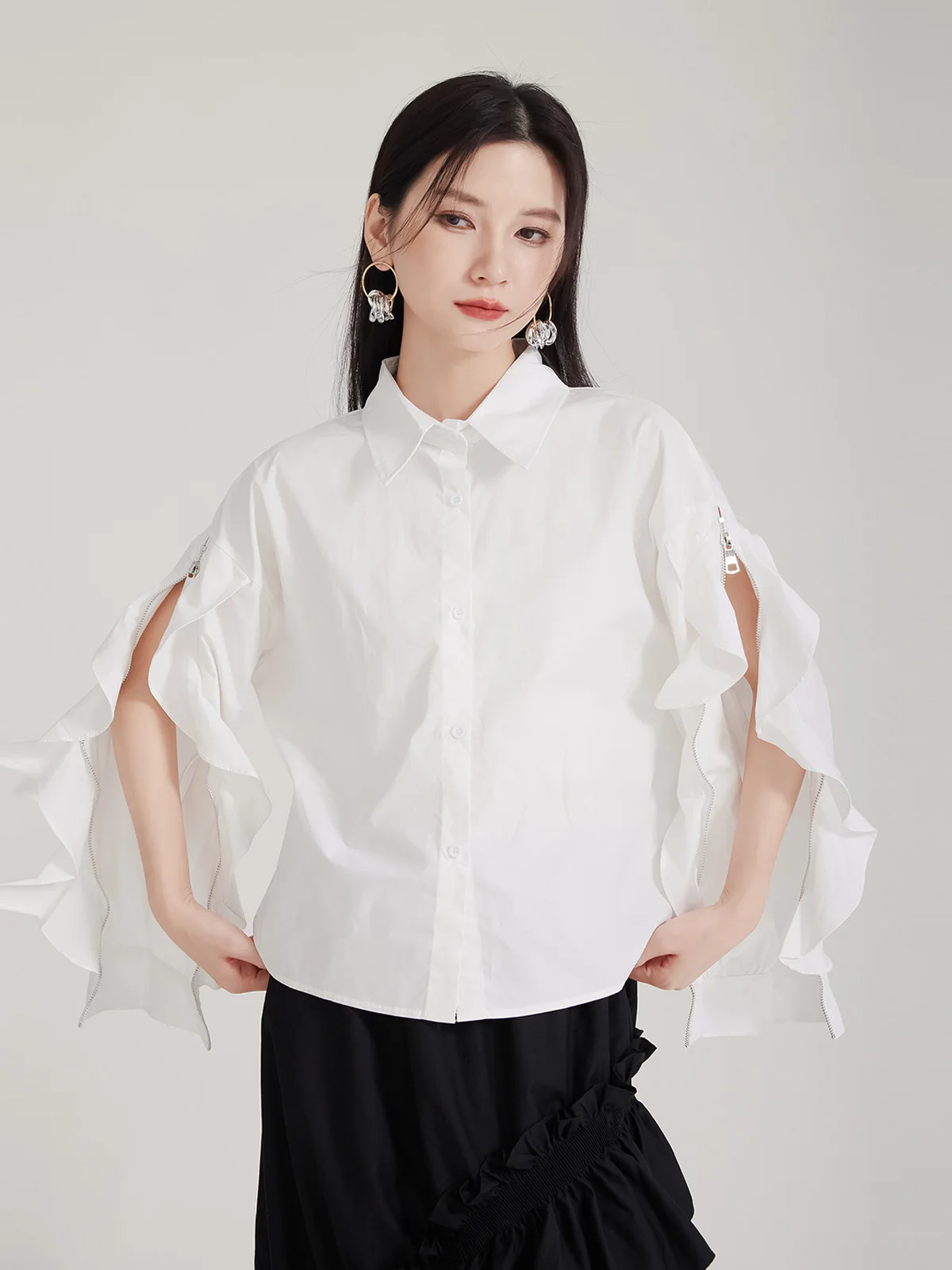 Chemise en coton rouge Angora, chemisiers à manches longues en feuille de Lotus de haute qualité pour femmes, chemise ample d'épissure de Niche pour femmes