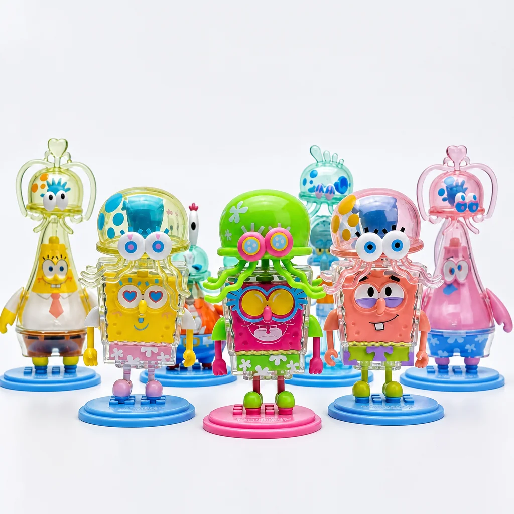 SpongeBob SquarePants Mystery Box Jellyfish Series Mini Figure Set Crystal Clear Patrick Mr. Krabs Action Figurine Desktop Decor