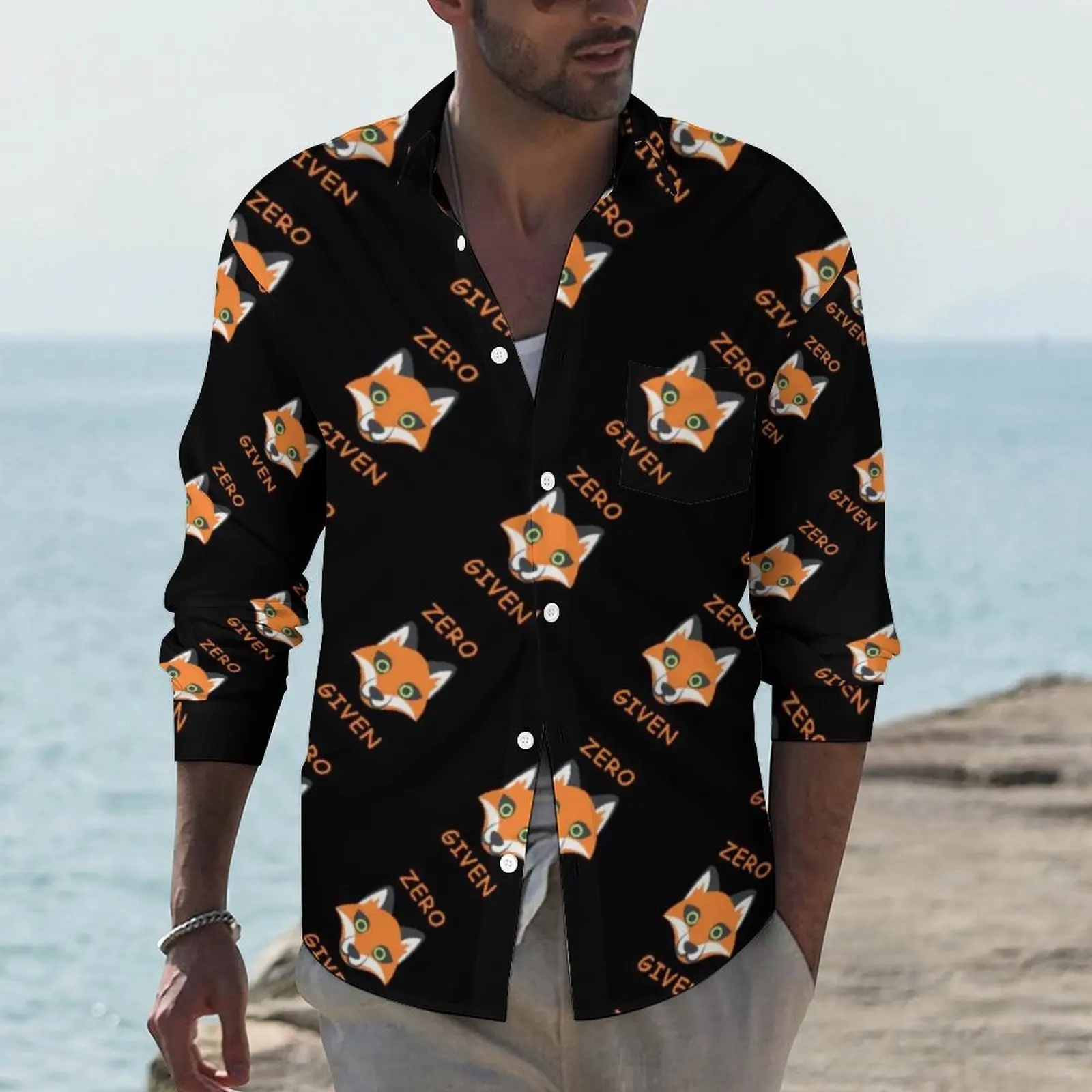 Trendy Zero Fox Shirt Autumn Cartoon Print Casual Shirts Man Fashion Blouses Long Sleeve Pattern Harajuku Clothing Plus Size