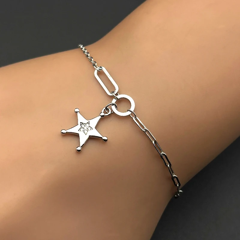 الكلاسيكية 925 فضة الساطع الزركون ستار أساور للنساء الفتيات موضة سلسلة اليد هدايا مجوهرات الزفاف الطرف #4