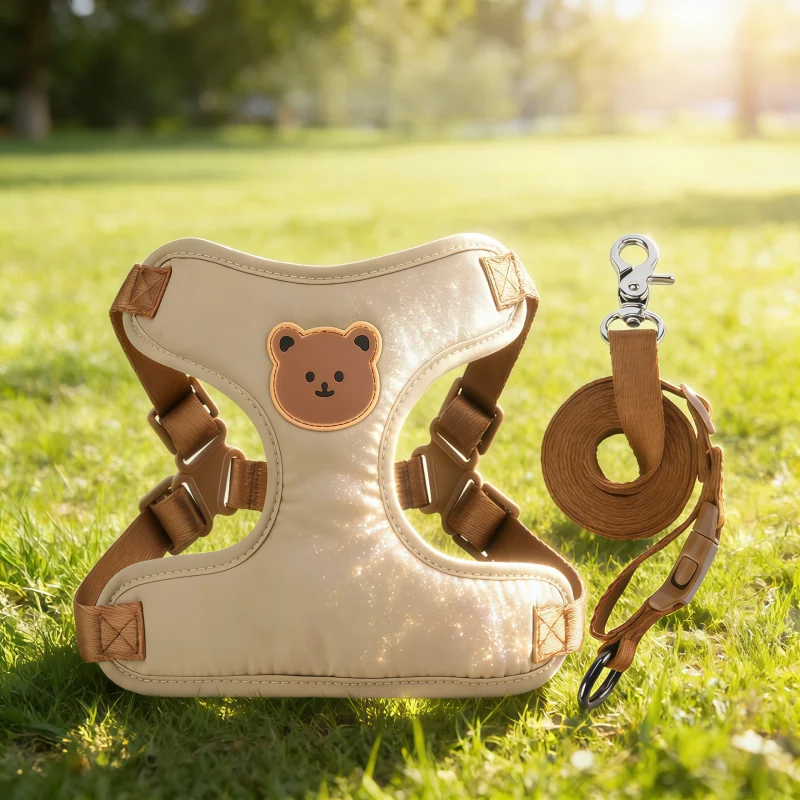 Cartoon Bear Pattern Explosion-proof Chest Strap Traction Rope Set, Suitable For Small And Medium-sized Dogs And Cats