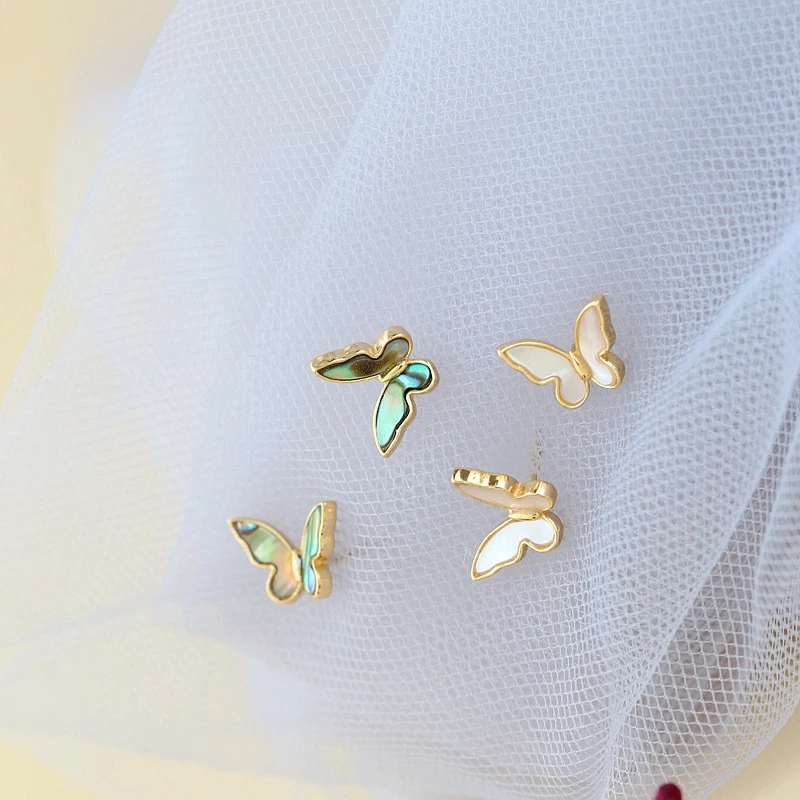 Elegance Fashion 925 Sterling Silver Earrings Inlaid With Natural Shell Miniature Delicate Butterfly 18K Gold Plated Earrings