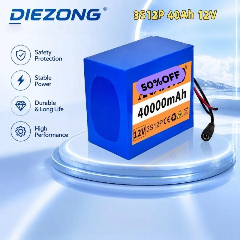 3S12P 12V 40Ah 18650 Li-ion Battery Pack Built-in BMS Replacement Battery for Speaker Sprayer Backup Power Solar Light