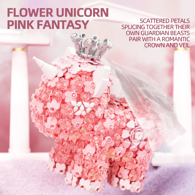 

Flower Unicorn Building Blocks Creative Bouquet Animal Model Bricks Desktop Decoration Puzzle DIY Toys Romantic Holiday Gifts