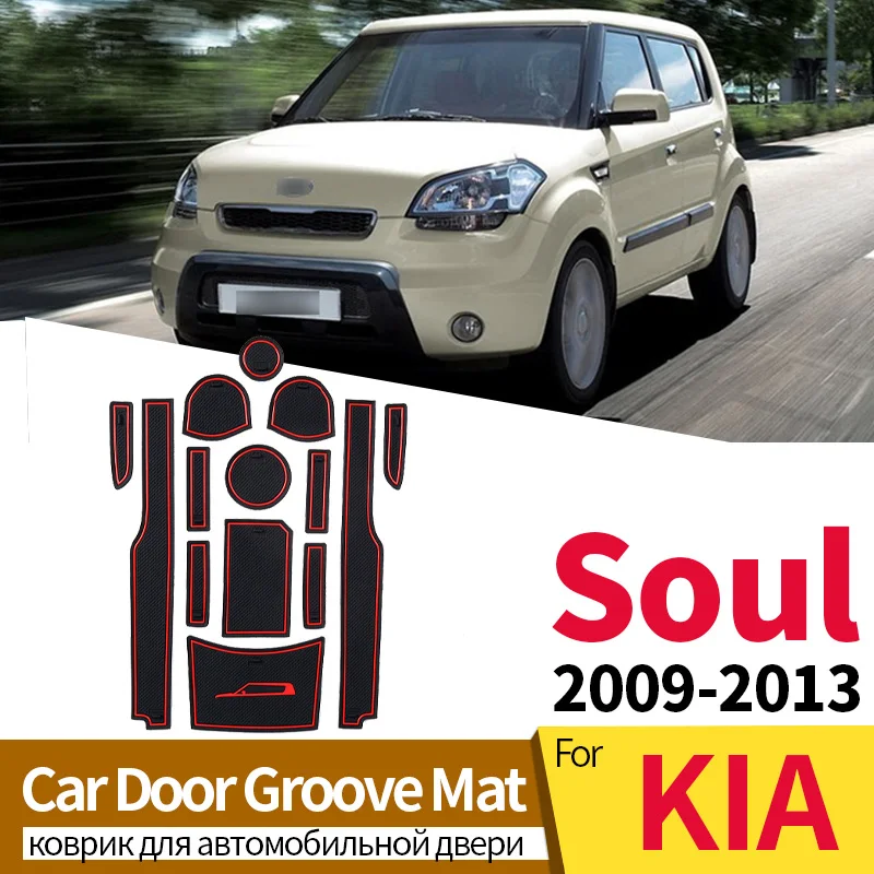 For KIA Soul AM 2009 2010 2011 2012 2013 MK1 Rubber Anti-slip Mat Door Groove Cup Pad Gate Slot Coaster Interior Car Accessories