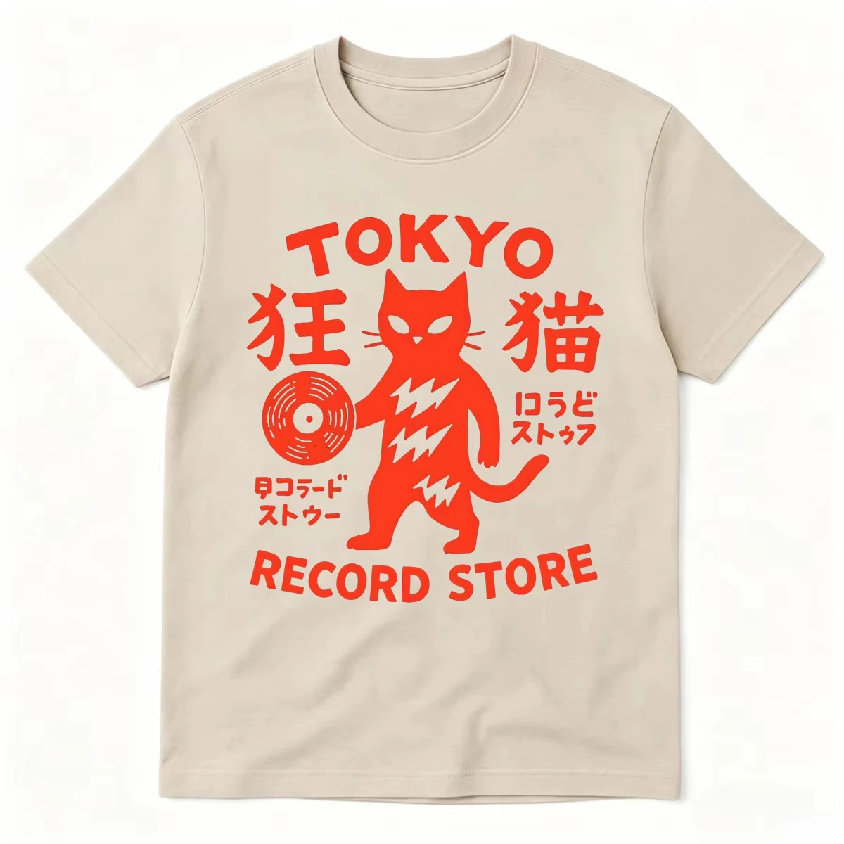 Tokyo Record Store Cat Vinyl Record Player Rock Dj Band Japanese Funny T-shirts Men Women Clothing Cotton Short Sleeve T Shirts