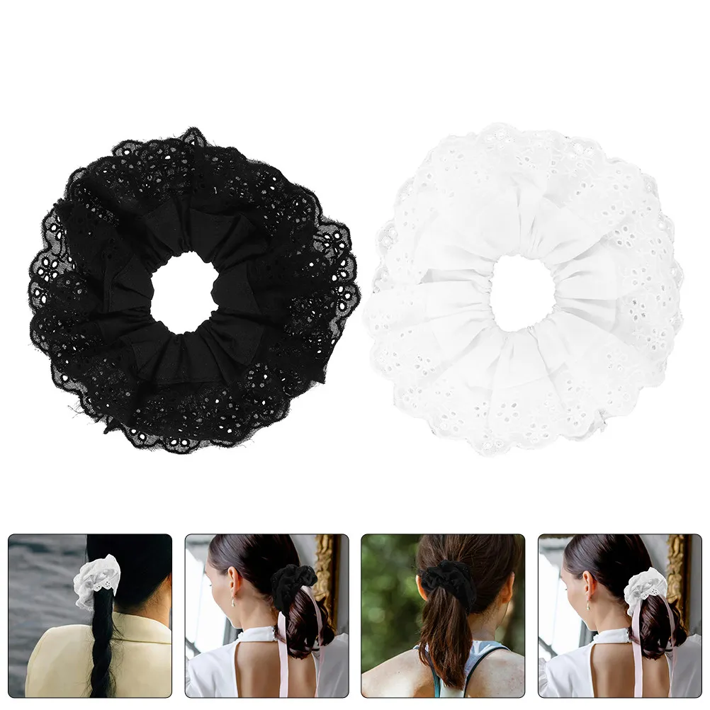 

2Pcs Lace Scrunchies for Women Girls Thick Hair Oversized Big Jumbo Scrunchies Elastic Stretchy Hair Ties Ponytail Holders