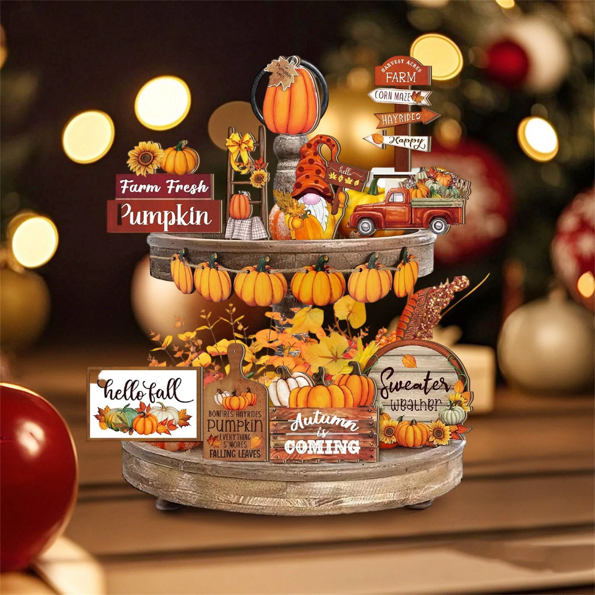 

Набор декора для фермерского дома в осеннем урожай с деревянными знаками в виде гнома и центральными частями стола для осеннего многоуровневого подноса