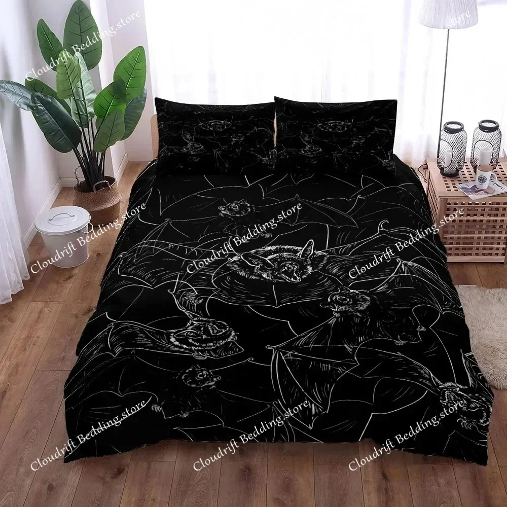 

3D Print Gothic Bats Black Duvet Cover Set King Queen Double Full Twin Single Size Pillow Case Bed Polyester Bedding Set