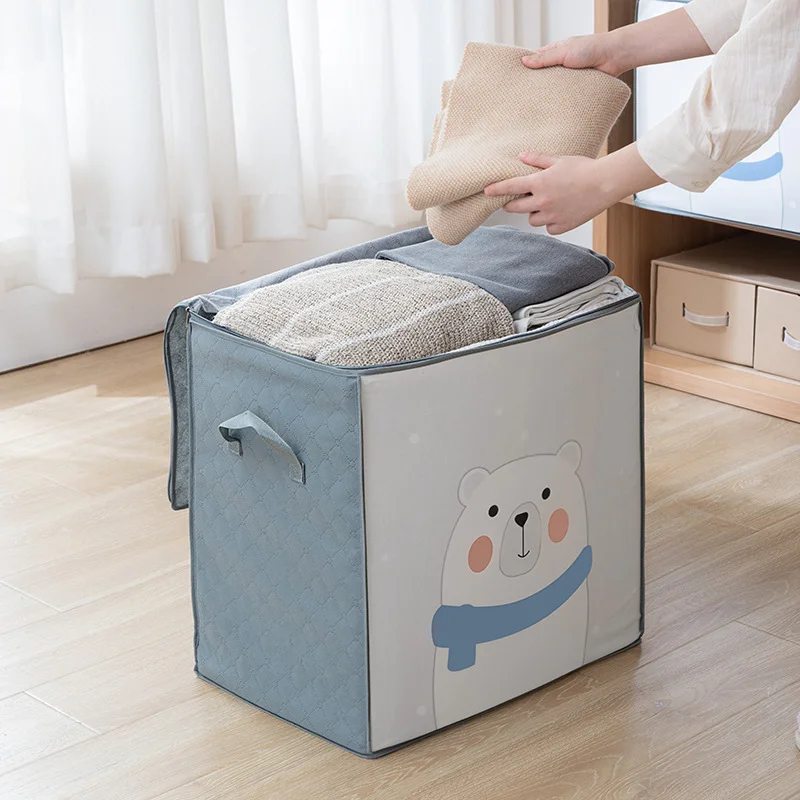 Quilt Clothes Organizer Storage Bag Closet Cartoon Portable Box Folding Pillow Quilt Blanket Wardrobe Move Home Accessories