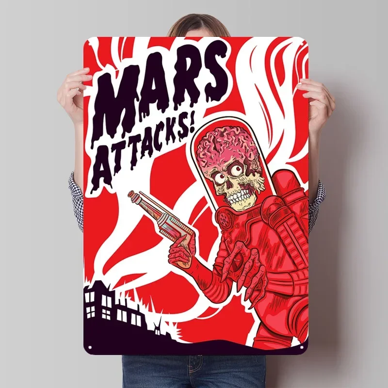 火星攻撃映画クラシック映画メタルポスター装飾部屋の装飾用カスタマイズ可能な金属ブリキ看板壁アート装飾用