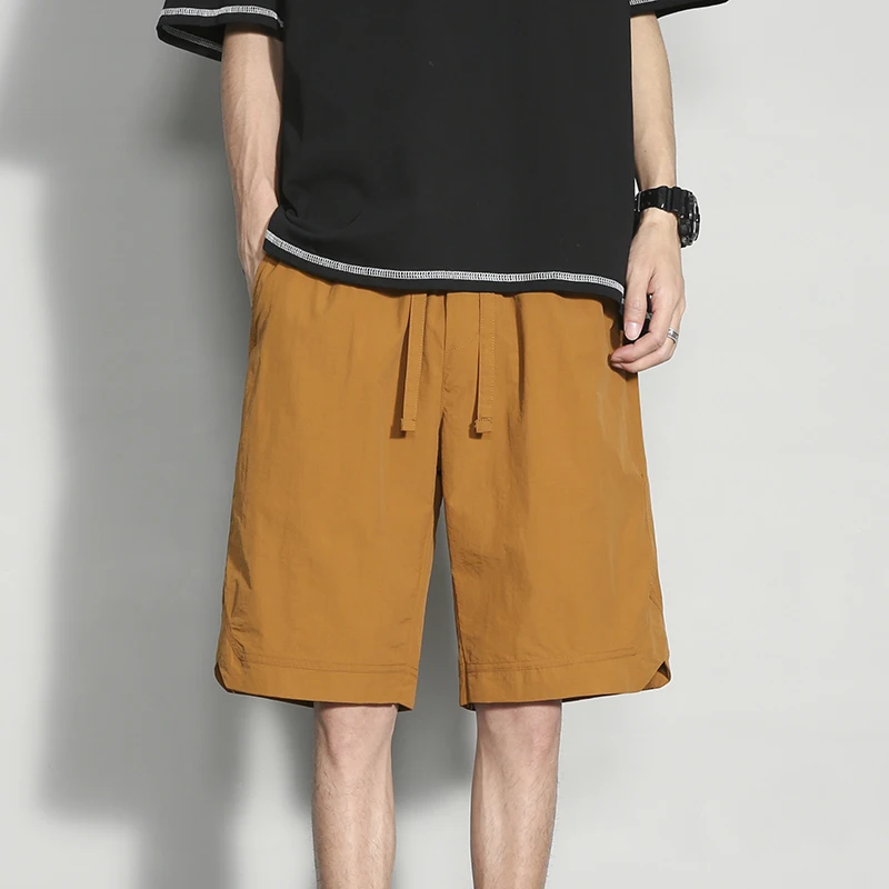 

New Summer Thin Trendy And Versatile Ice Silk Quick Drying Sports Shorts For Men With Drawstring Loose Casual 4-Point Pants