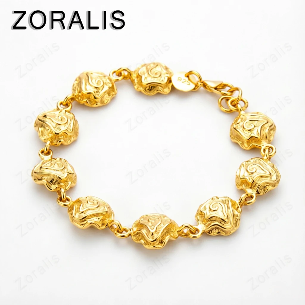 

Pretty 18K Gold Bracelet High Quality Women's Full Rose Flower Chain Wedding Party Fashion Jewelry Gifts Accessories