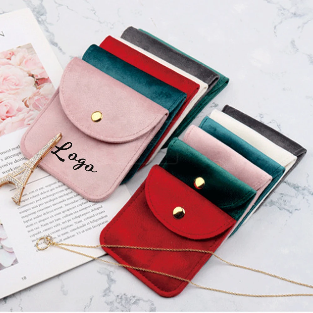 

Personalized Logo Velvet Jewelry Storage Bag Anti-Oxidation Earrings Ring Necklace Gift Packaing Bags Button Pouches For Wedding
