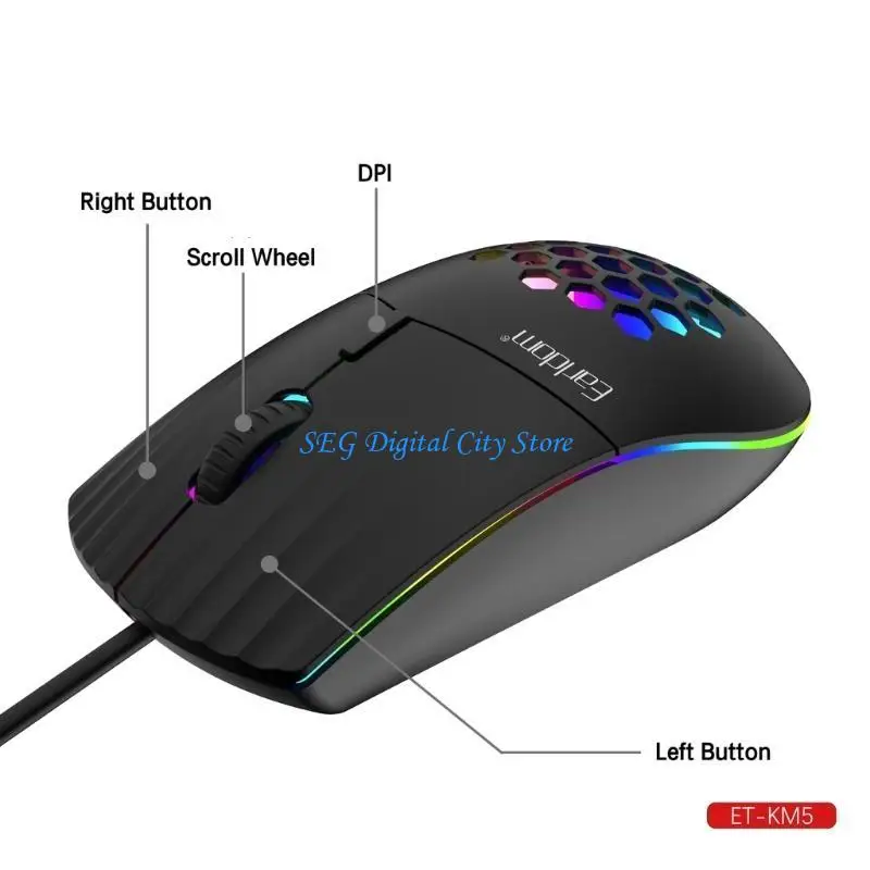 

U75B Type C Mouse USB C Corded Gaming Mouse Ergonomic 7RGB Backlit 1600DPI Adjustable