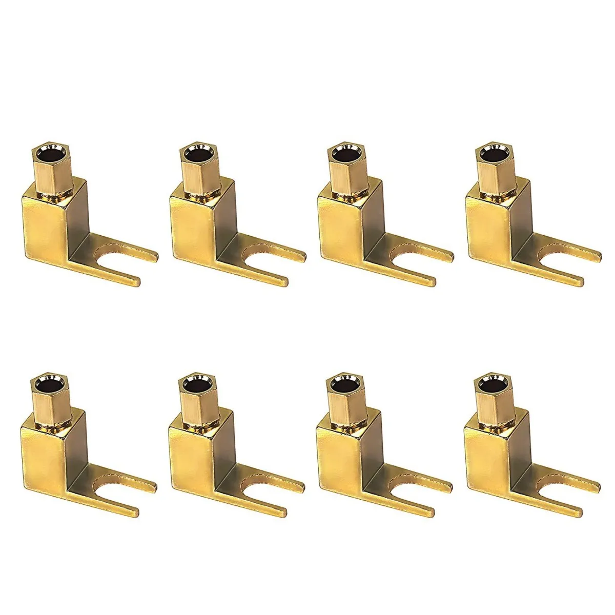 8pcs U Type HIFI BANANA PLUGS Brass Gold-Plated Speaker Plugs Audio Screw Fork Spade Connector Right Angle banana male connector