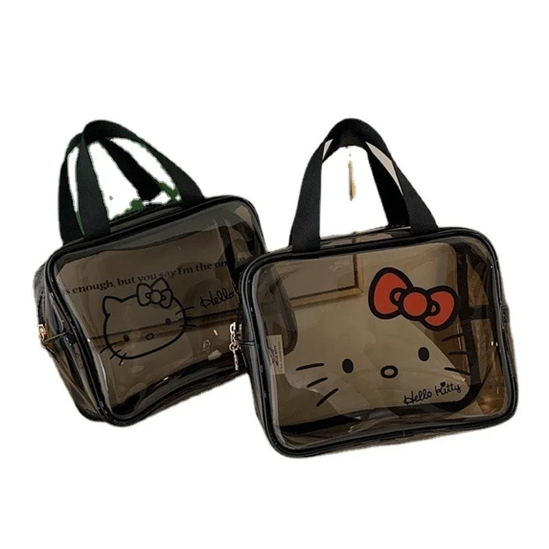 Nuova vendita calda Hello Kitty Borsa per trucco trasparente genuina Organizzatore Borsa per cosmetici a prova di acqua a mano Borsa per il lavaggio Sanrio Borsa da toilette