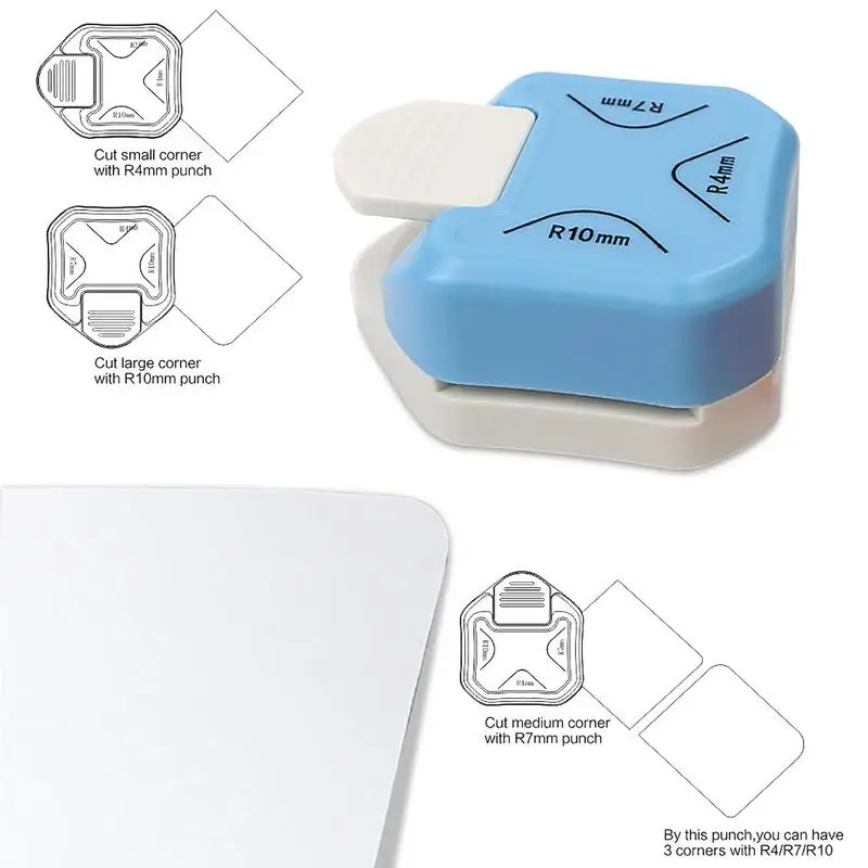 3 In1 Pemangkas Sudut Mini Pojok Tahan Lama Rouder Punch R4/R7/R10mm Pemangkas Sudut Bulat DIY Pemotong Kertas Kartu Scrapbooking Punch