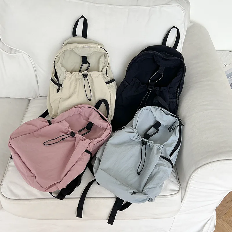 2023 New Super Lightweight Women Backpack Nylon Fabric Feminina Backpack Ruched Drawstring Girl Backpack School Travel Lady Bag