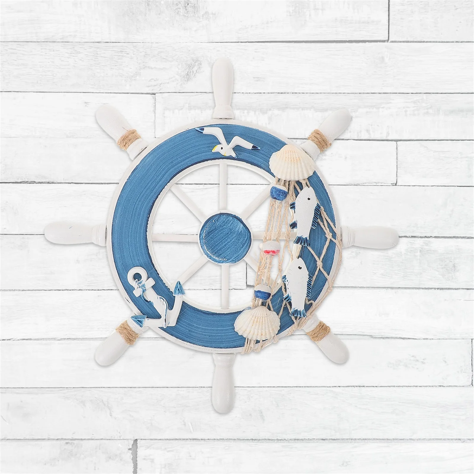

Nautical Ship Wheel Wooden Steering Wheel Light Blue White Eight Spokes Perfect Beach Home Wall Decor Mediterranean Style