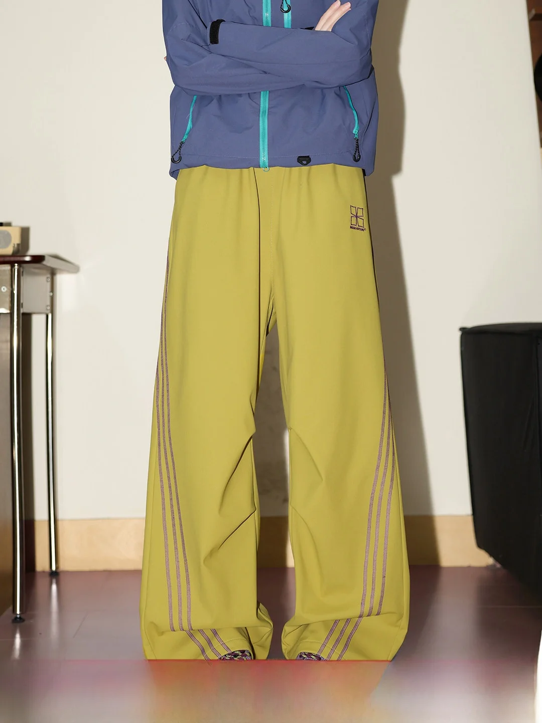 

Manyston American Sport Sle Striped Wide Leg Pants Women Casual Loose Straight Warm Long Trousers Polyester Fiber Thiened