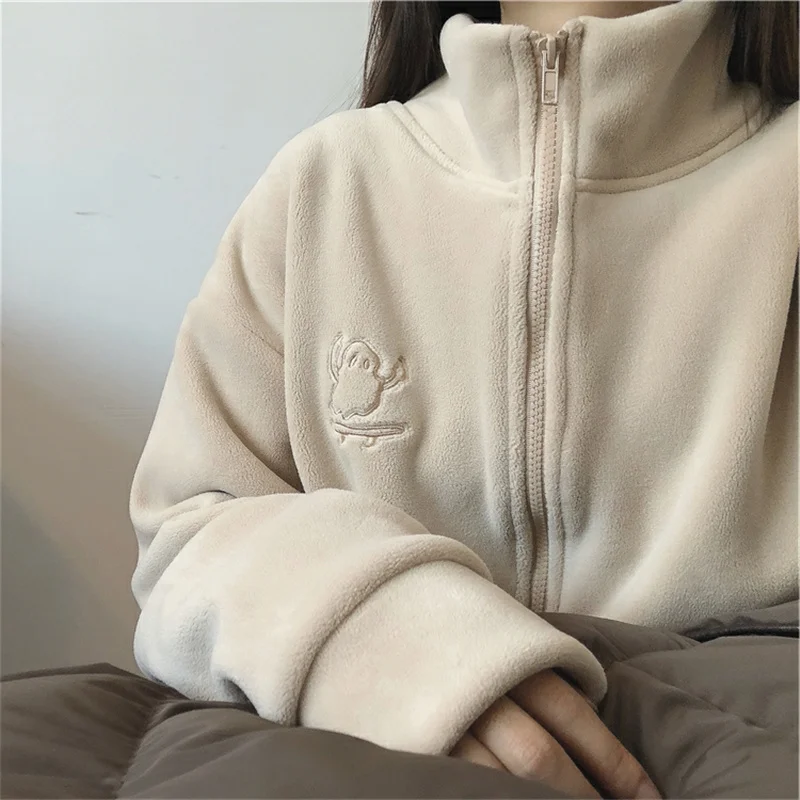 

Thiened Olivine Fce High Collar Zipper Sweatirt Cardigan Women's Warm Plu Outerwear Autumn Winter Sle ZUYUUVIP Brand