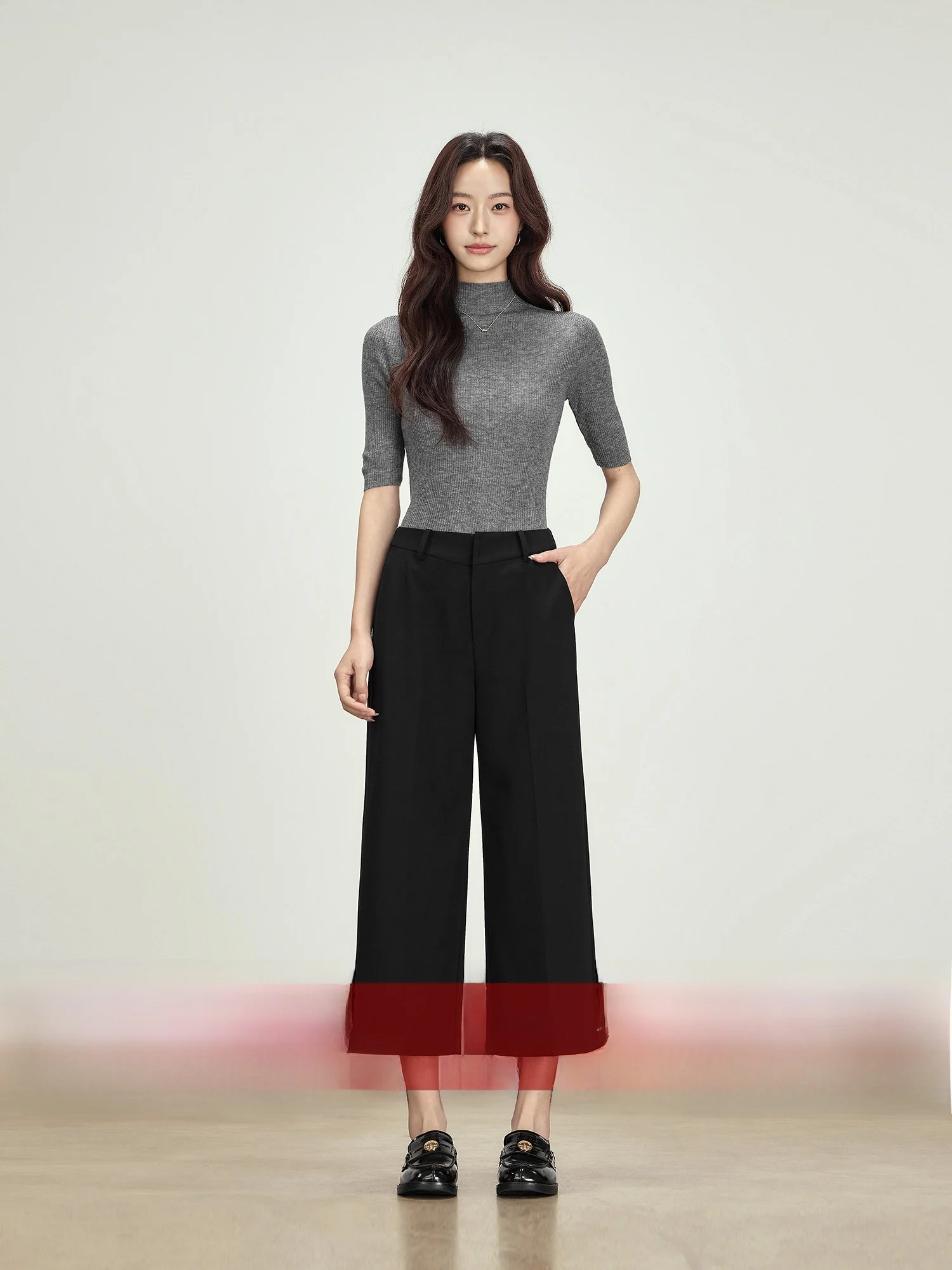 

Black Casual Wide Leg Pants Women's High Waist Straight Cut Slimming Spring Design Seven-Foot Pants Comfortable Loose Fit