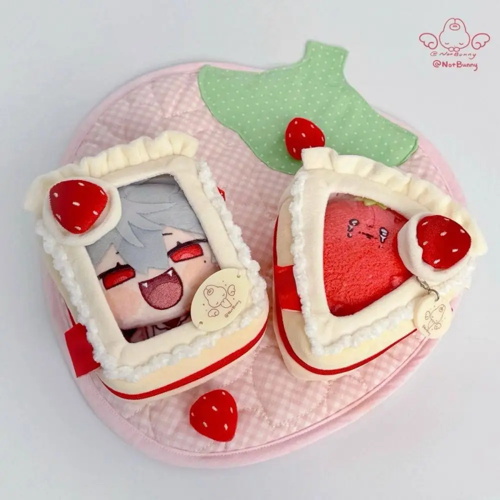 Transparent Strawberry Cake Storage Bag with Clear Window Protector Case Colorful Heart Kaychain Display Bag
