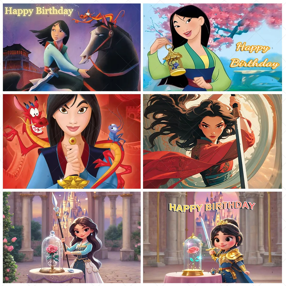 

Brave Girl Mulan Theme Background Banner Girls Birthday Party Decorations Disney Princess Backdrop Supplies Photo Shoot Props