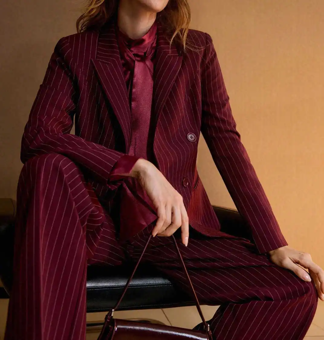 سيدات الأعمال سترة مقلمة 2 قطعة مجموعة بلغت ذروتها التلبيب أم العروس الدعاوى موضة مزدوجة الصدر السراويل دعوى مخصصة #4