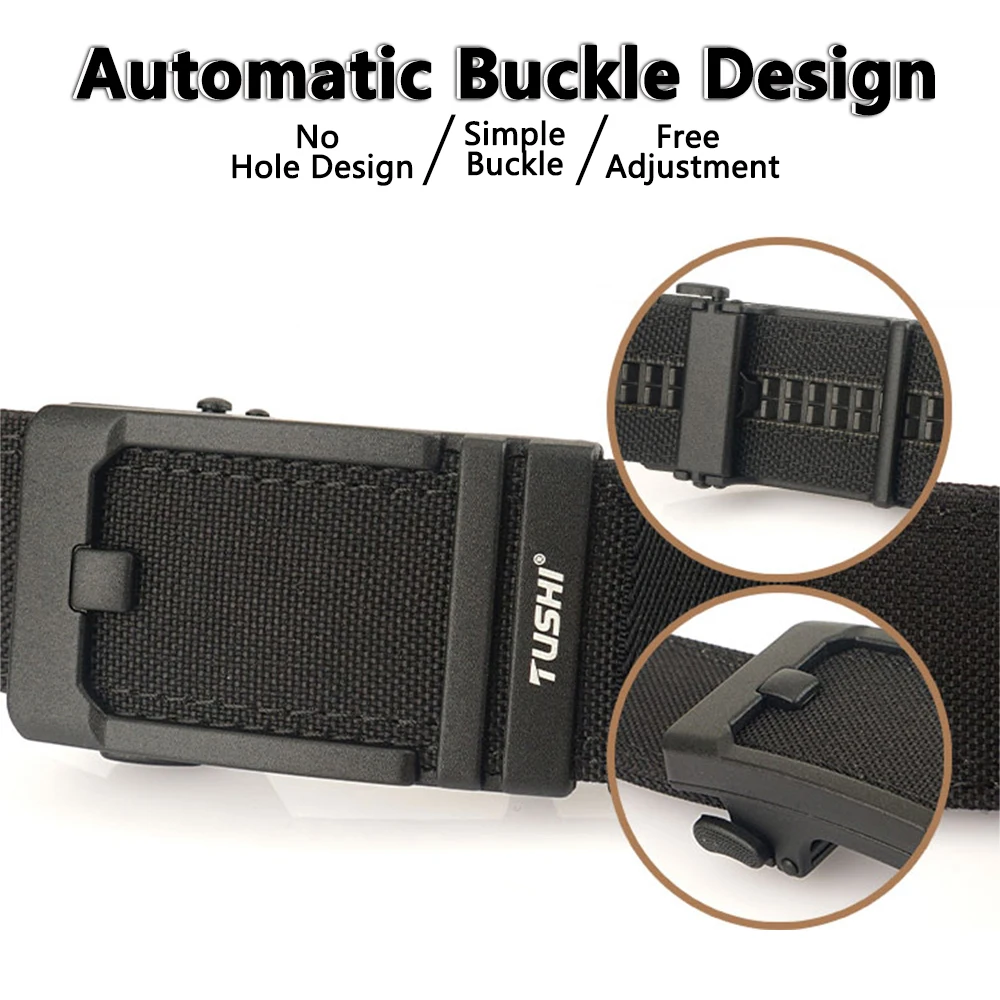 TUSHI Harter Gürtel Militärgürtel für Männer Robustes Nylon Metall Automatische Schnalle Polizei Taktischer Gürtel Outdoor-Gürtel IPSC-Zubehör – Detail 4