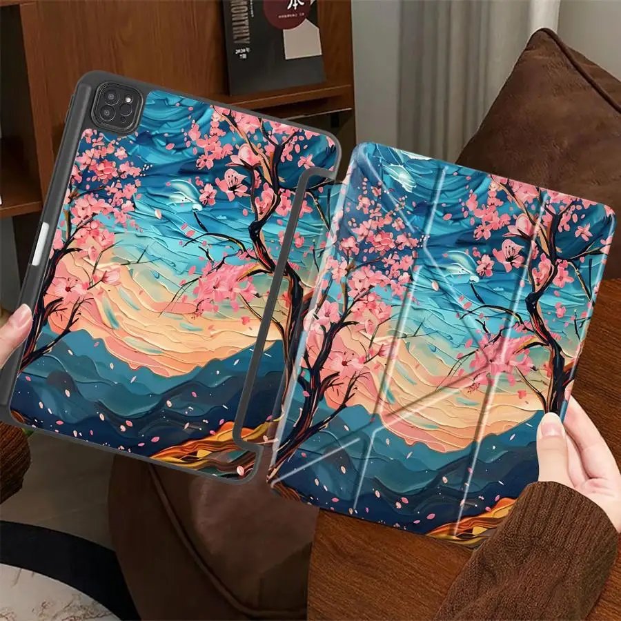 

Чехол для планшета с рисунком «Цветы персика» в стиле масляной живописи для iPad Air 4 5 M3 M2 M4 11 дюймов, Pro 11-го, 10-го, 9-го, 8-го, 7-го поколений, 12.9 дюймов, Mini 6 7 Pro 2025