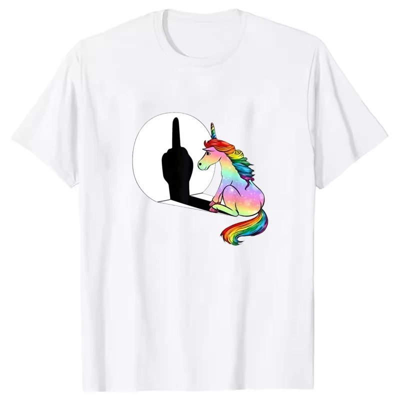 Unicorn Middle Finger T Shirt Womens Mens T-Shirt Streetwear Tshirts Clothes Rainbow Unicorn Graphic T Shirts Men Summer Clothes