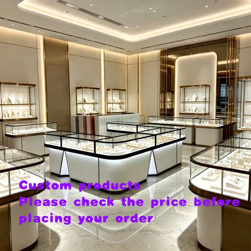 custom.Luxury Custom Modern Heavy Duty Jewelry Kiosk LED  Tempered Glass Showcase with Shopping Mall