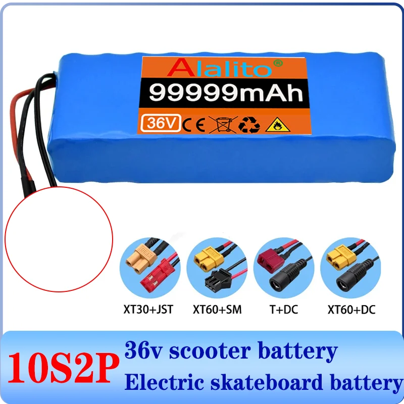 100 % NEU 10S2P 36 V 99999 mAh 36 V Elektroroller-Lithiumbatterie, Ersatzakku für Fernbedienung + 42 V 2 A Schnellladegerät