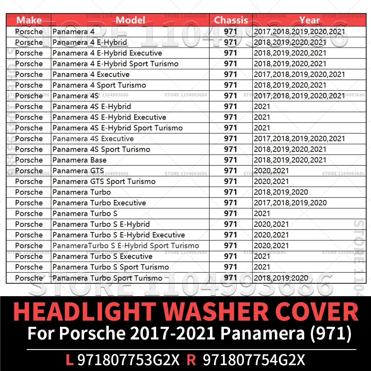For 2017-2021 Porsche Panamera (971) Headlight Washer Cover OEM 971807753G2X 971807754G2X 971-807-753-G2-X 971-807-754-G2-X